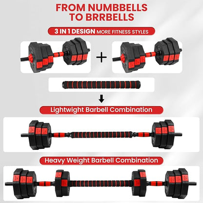 Adjustable Dumbbells Set 22LBS/33LBS/44LBS/55LBS/66LBS Free Weight Set with Connector, Free Weights Dumbbells Set for Barbell, Weightlift, Fitness Exercises for Home Gym Men Women