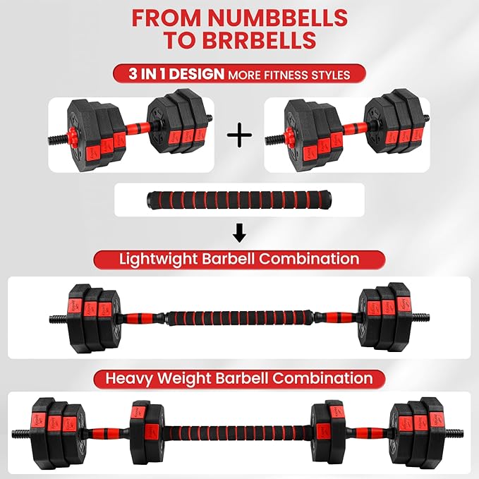 Adjustable Dumbbells Set 22LBS/33LBS/44LBS/55LBS/66LBS Free Weight Set with Connector