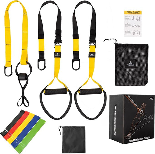 Resistance Training Kit, 2 Adjustable Bodyweight Resistance Bands with Handles + 1 Door Anchor + 5 Resistance Loop Bands for Working Out Hold up to 600 lbs Home Gym Equipment