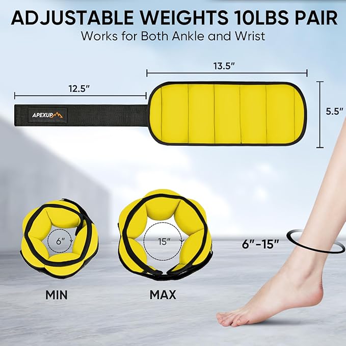 APEXUP 10lbs/Pair Adjustable Ankle Weights for Women and Men, Modularized Leg Weight Straps for Yoga, Walking, Running, Aerobics, Gym