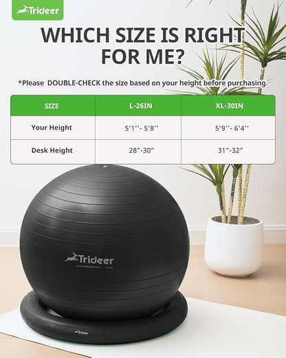 Trideer Ball Chair Yoga Ball Chair Exercise Ball Chair with Base for Home Office Desk, Stability Ball & Fitness Ball Seat to Relieve Back Pain, Home Gym Workout Ball for Abs, Pregnancy Ball with Pump