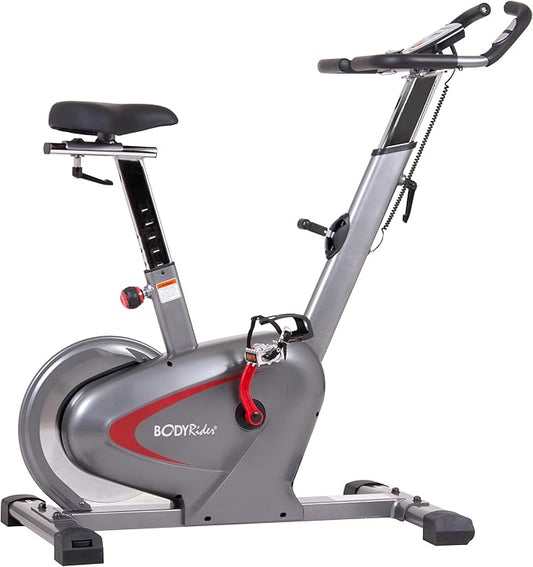 BCY6000, Indoor Upright Bike with Curve-Crank Technology, Rear Flywheel, Grey/Black/Red