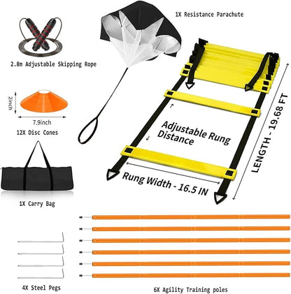 Agility Ladder Speed Training Equipment Set-20ft Agility Ladder 6 Agility 12 Soccer