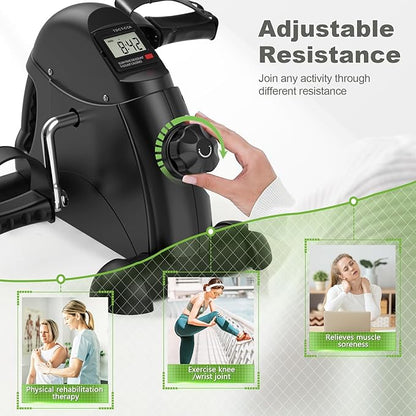 FEIERDUN Mini Exercise Bike, Under Desk Bike Pedal Exerciser Portable Foot Cycle Arm & Leg Peddler Machine with LCD Screen Displays