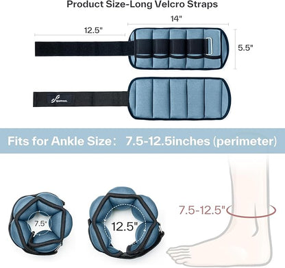 Sportneer Adjustable Ankle Weights 1 Pair 2 4 6 8 10 Lbs Leg Weight Straps for Women Men, Weighted Ankle Weights Set for Gym,Fitness, Workout,Walking, Jogging,1-5 lbs Each Ankle, 1 Pair 2-10 lbs