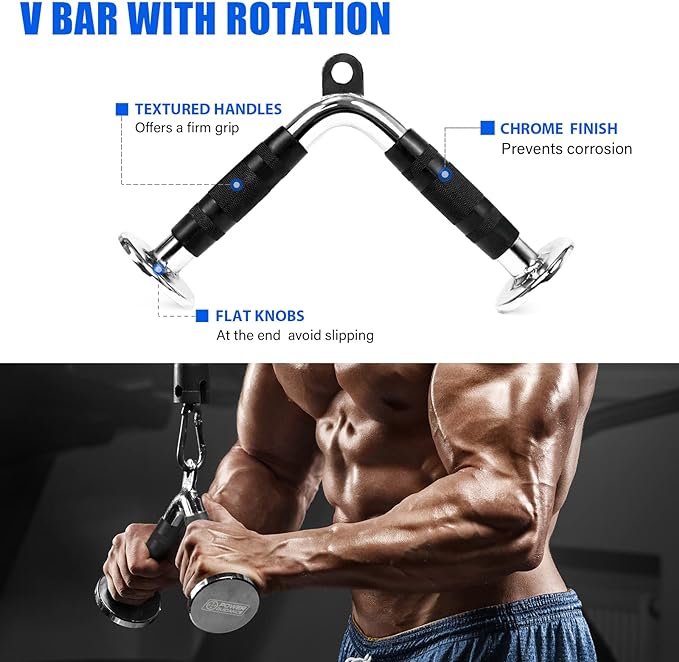 POWER GUIDANCE Triceps Pull Down Attachment, Cable Machine Accessories for Home Gym, LAT Pull Down Attachment Weight Fitness