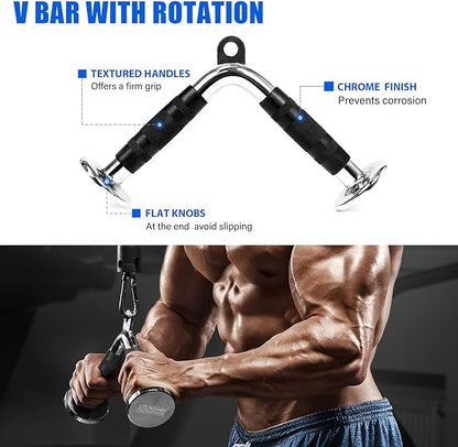 POWER GUIDANCE Triceps Pull Down Attachment, Cable Machine Accessories for Home Gym, LAT Pull Down Attachment Weight Fitness