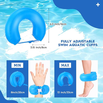 2 Pcs Water Ankle Weights for Pool Exercise Inflatable Aquatic Cuffs Exercise Equipment Water Aerobics Float Ring with Adjustable Belt for Swim Water Arm Belts(Blue,Normal Style)