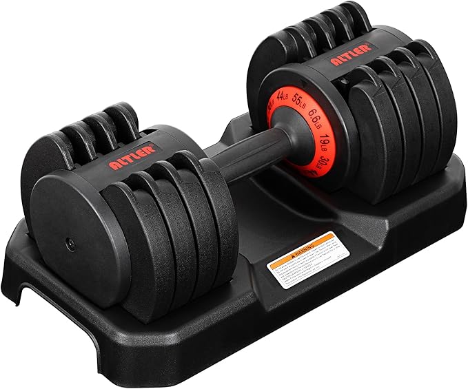 Adjustable Dumbbell, 55LB Dumbbell Set with Tray for Workout Strength Training Fitness, Adjustable Weight Dial Dumbbell with Anti-Slip Handle and Weight Plate for Home Exercise