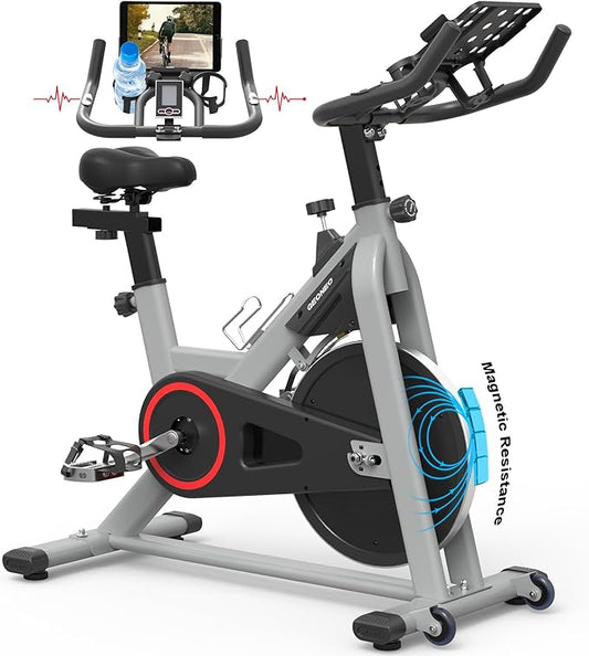 Exercise Bike, Exercise Bike for Home, Stationary Indoor Cycling Bike Cardio Gym with pad Holder and LCD Monitor,Silent Belt Drive & 35 LBS Flywheel