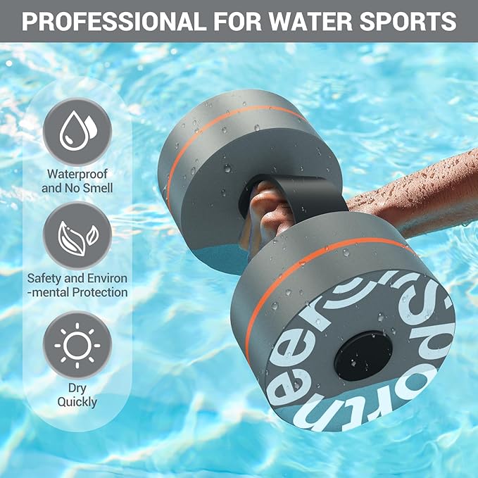 Sportneer Water Weights Aquatic Exercise Dumbbells Water Dumbbell Aerobics Workouts Set of 2 EVA Foam Pool Weights Dumbbells Set Aqua Fitness Barbells Equipment for Water Aerobics Weight Loss