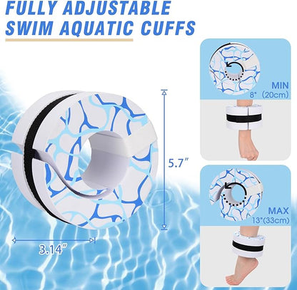 Swim Aquatic Cuffs,High-Density EVA Water Aerobics Float Ring Fitness Pool Exercise Weights Set, Water Ankles Arms Belts with Detachable Adjustable Webbing for Swim Fitness Training