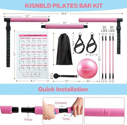 Pilates Bar Kit with Resistance Bands, Multifunctional Pilates Equipment with Pilates Ball, 2 in 1 Handles & Door Anchor, Portable Pilates Bar for Women Home Gym Yoga Workouts