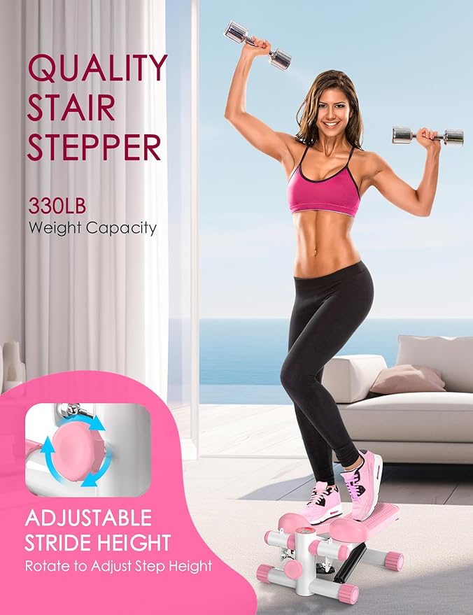 Steppers for Exercise at Home, KitGody Mini Stepper with Resistance Bands, Stair Stepper with 330LBS Capacity, Adjustable Height Fitness Stepper Machine for Full Body Workout