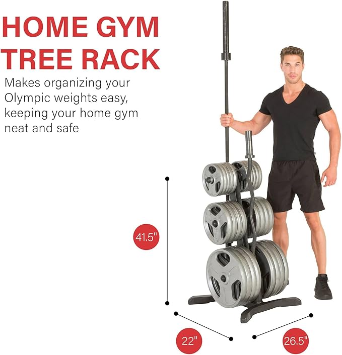 Fitness Reality X-Class Olympic Weight Tree - Heavy-Duty Bumper Plate Rack for Home Gym - Chrome Storage Posts - Includes 2 Barbell Holders - 1,000 Lb. Capacity