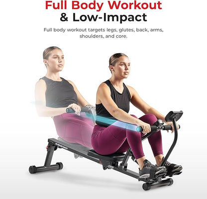 Sunny Health & Fitness Compact Adjustable Rowing Machine with 12 Levels of Complete Body Workout Resistance and Optional SunnyFit App Enhanced Connectivity