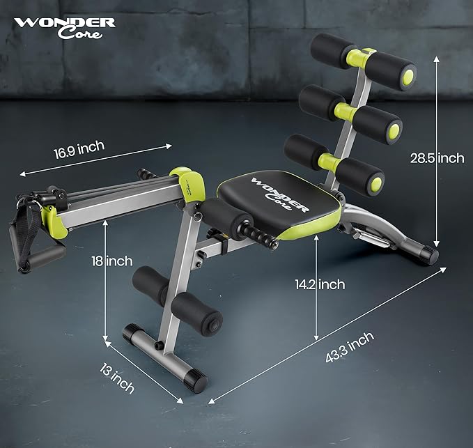 WONDER CORE 2 Adjustable Weight Bench for Home Gym, Multi-Functional Workout Bench for Total Body Workout, Sit Up Bench for Abs, Incline Decline Benches, Strength Training Equipment with Rowing Set