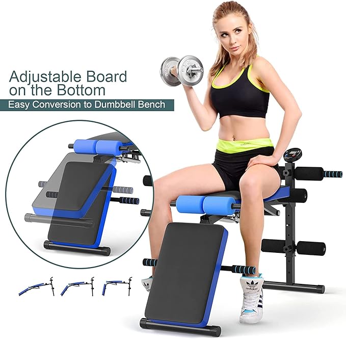 CHEFJOY Multi-function Sit Up Bench, Adjustable Weight Bench with 5 Positions, Smart LCD Monitor, Heavy-duty Steel Frame, Foldable Workout Bench for Home Gym Fitness & Strength Training