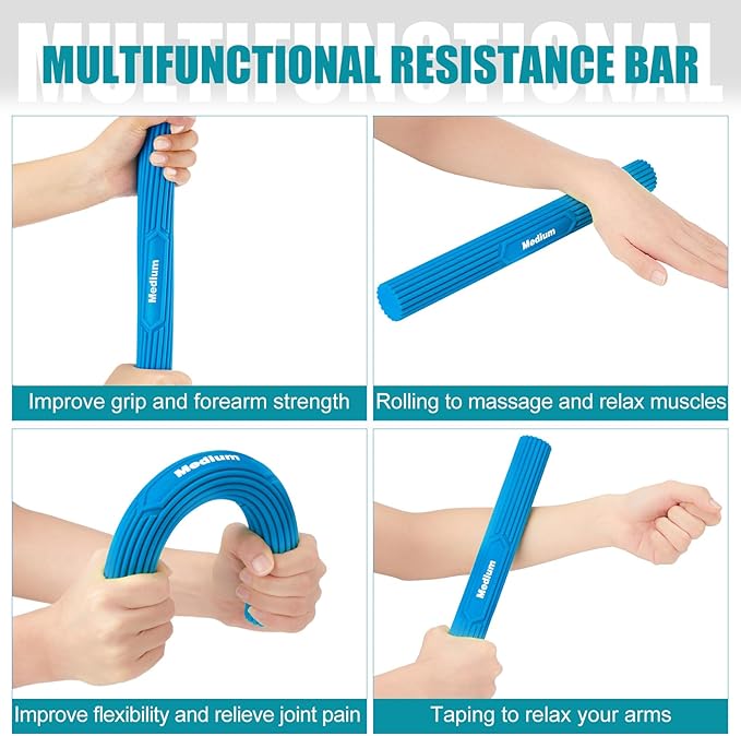 4 Pcs Resistance Bar Twist Hand Exerciser Flexible Bars, Improve Grip Strength Fitness Resistance Bar for Tennis Elbow, Golfer's Elbow