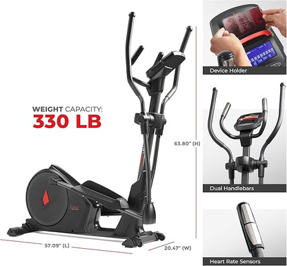 Sunny Health & Fitness Programmable 16 Electro-Magnetic Elliptical Cross Trainer Exercise Machine, Full-Body Cardio Equipment w/ 24 Pre-Built Workouts, 330LB Capacity,Optional Bluetooth w/SunnyFit App