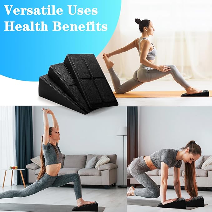 DEAYOU 3 Pack Slant Board Calf Stretcher, 12" Yoga Foam Workout Wedge, Squat Wedge Incline Board, Foot Stretching Block for Improve Lower Leg Strength, Physical Therapy, Exercise, Adjustable Angles