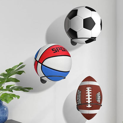 WUC Basketball Holder Wall Mount, Sports Room Decor Ball Storage Rack for Balls, Boys Room Accessories for Basketball, Soccer Ball, Volleyball, Football, Rugby