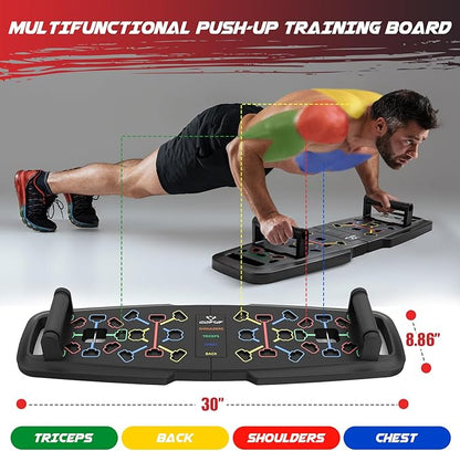 Push Up Board, Foldable Workout Board for Upper Body Push Up Strength Training, Portable Home Gym Resistance Band Board with 16 Gym Accessories for Full Body Workout