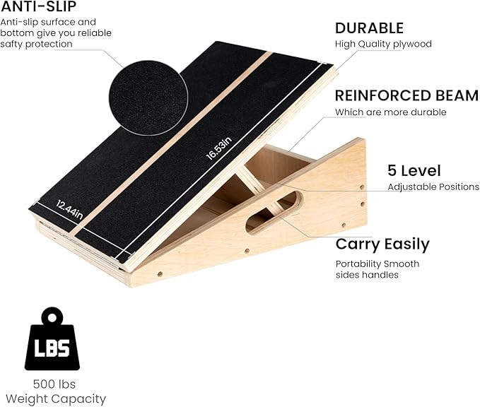 Slant Board for Calf Stretching, Calf Stretcher Slant Board for Squats, Adjustable Incline Board for Calf Ankle and Foot Stretching, Calf Stretch Wedge.