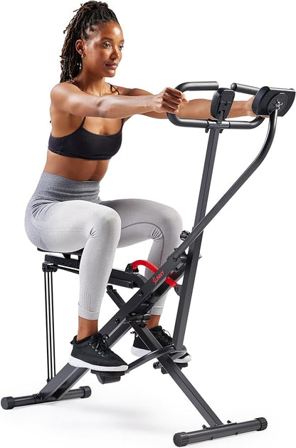 Sunny Health & Fitness Row-N-Ride Squat Assist Trainer for Glutes & Legs Workout with Adjustable Resistance, Optional Full Motion & Smart Connected Fitness App