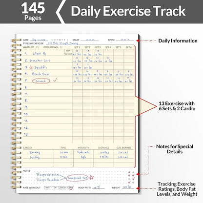 Fitness Journal Workout Planner for Men & Women, A4(8.5" x 11") Workout Journal Log Book Planner for Track Gym Essentials, Home Workouts, Track Progress, Achieve Goals, Black