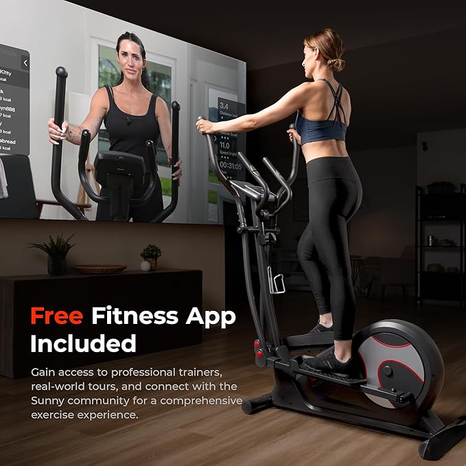 Sunny Health & Fitness Smart Endurance Elliptical Trainer w/Extended Stride, Home Cardio Exerciser & Full-Body Cross Training Machine, Exclusive SunnyFit App Bluetooth Link, Optional 14" & 18" Stride