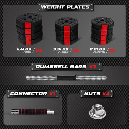 Yes4All Upgraded 44/66lbs Pair Adjustable Weights Dumbbells Set with Connector, Stainless Steel Handle, Cement Mixture