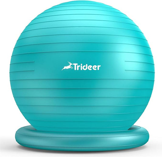 Trideer Ball Chair Yoga Ball Chair Exercise Ball Chair with Base for Home Office Desk, Stability Ball & Fitness Ball Seat to Relieve Back Pain, Home Gym Workout Ball for Abs, Pregnancy Ball with Pump