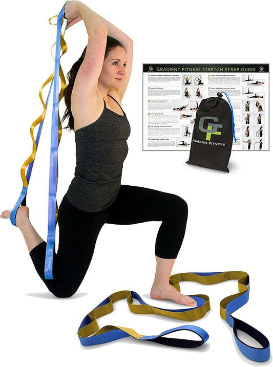 Gradient Fitness Stretching Strap for Physical Therapy, 12 Multi-Loop Stretch Strap 1.5" W x 8' L, Neoprene Handles, Physical Therapy Equipment, Yoga Straps for Stretching, Leg Stretcher