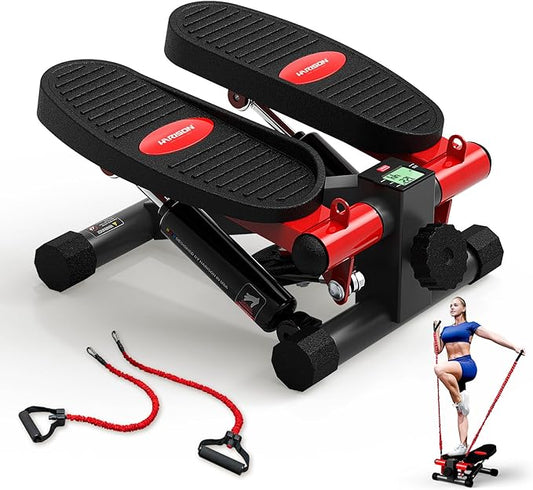 HARISON Mini Stepper for Exercise with Enhanced Resistance Bands, Stair Stepper for Home 330lbs Capacity, Aerobic Exercise Stepper Machine with LCD Monitor for Fully Body Workout