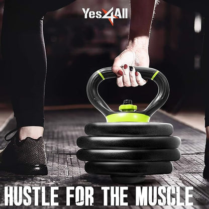 Yes4All Adjustable Kettlebell Handle for Weight Plates, Dumbbell Converter for Strength Training Kettlebells, Home Gym