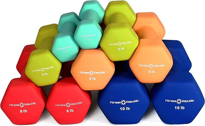 Neoprene Workout Dumbbell Set - Non Slip, Anti Roll Exercise & Fitness Dumbbells Combo - Hex Shaped Hand weights for Men & Women - Ideal for Home Gyms training