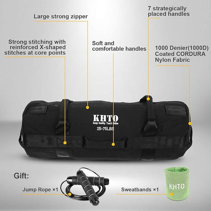 KHTO Sandbags-Heavy Duty Sandbags for Fitness Weighted Power Training-Adjustable Exercise Sandbags Gift Jump Rope& Cooling Towel