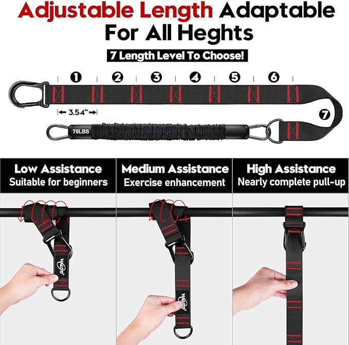 Pull Up Assistance Bands, Heavy Duty Assisted Pull Up Bands for Pull Up Assist, Adjustable Weight/Size with Fabric Feet Mats, Upgrade Pull Up Assist Bands for Strength Training