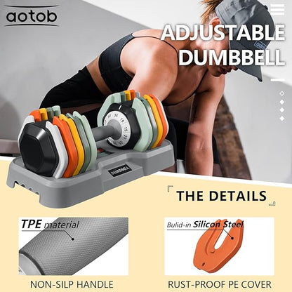 AOTOB 25/55 lbs (Pair) Adjustable Dumbbell Set, Dumbbells Adjustable Weight with Anti-Slip Fast Adjust Turning Handle, Dumbbell Sets Adjustable for Men and Women, Dumbbells Pair for Home Gym Exercise