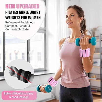 Pilates Wrist & Ankle Weights for Women, Wearable Strong Arm & Leg Weights Set of 2(1Lbs Each), Adjustable Ankle Weights for Walking, Yoga, Dance, Barre,Gym