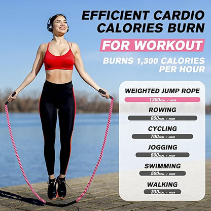 Jump Rope, Weighted Jump Rope for Women, Adult Skipping Rope for Fitness, Home Gym Workout Equipment, Heavy Exercise Jumpropes for Weight Loss, Shape body, Strength Training, Total Body Workout