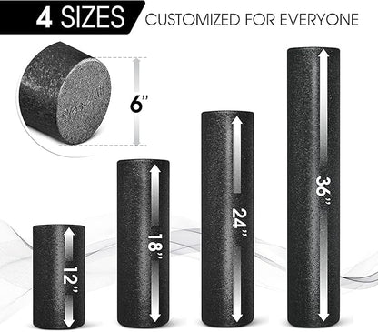 Yes4All High Density Foam Roller for Back, Variety of Sizes & Colors for Yoga, Pilates - Black - 12 Inches