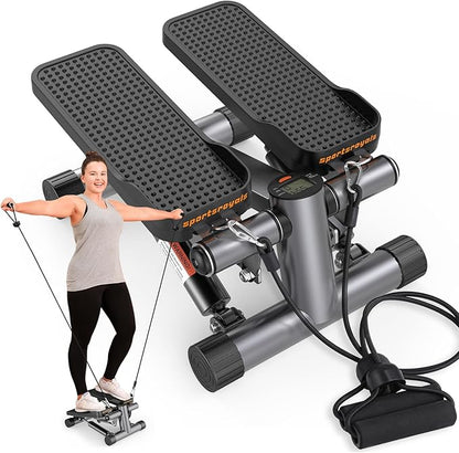 Sportsroyals Steppers for Exercise, Stair Stepper with Resistance Bands, Mini Stepper with 330LBS Loading Capacity, Hydraulic Fitness Stepper with LCD Monitor