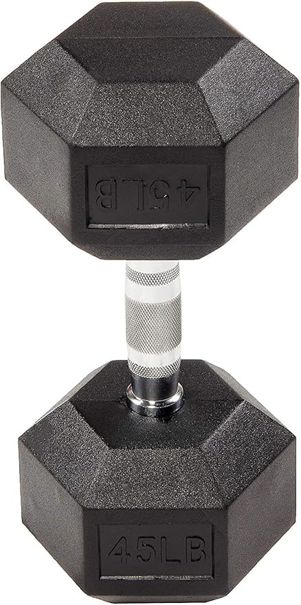 HULKFIT Rubber Coated Hex Shaped Dumbbell Weights - Black