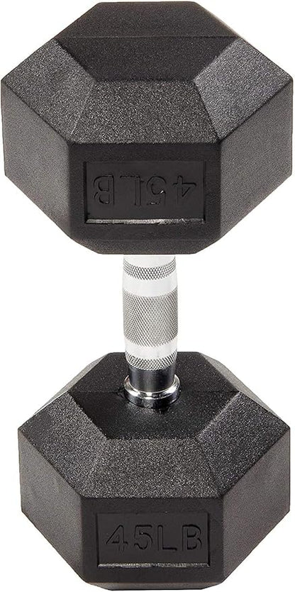 HULKFIT Rubber Coated Hex Shaped Dumbbell Weights - Black