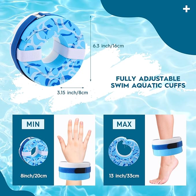 2 Pcs Foam Swim Aquatic Cuffs Equipment Water Aerobics Float Ring with Detachable Hook and Loop Fastener Fitness Workout Set for Swimming Fitness Training Pool Exercise