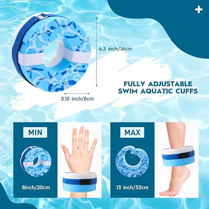 2 Pcs Foam Swim Aquatic Cuffs Equipment Water Aerobics Float Ring with Detachable Hook and Loop Fastener Fitness Workout Set for Swimming Fitness Training Pool Exercise