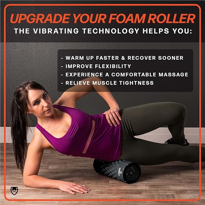 URBNFit Vibrating Foam Roller - Electric Muscle & Back Roller w/ 5 Speeds for Physical Therapy Exercise, Deep Tissue Massage, Post Workout Recovery and Trigger Point Release﻿ - Black