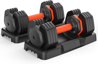 25LB Adjustable Dumbbells Set 5/10/15/20/25lbs, Adjustable 50LBS Dumbbell 2…